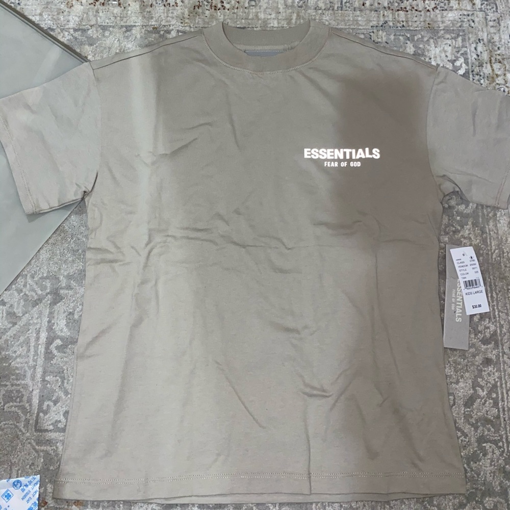 Essentials Fear Of God Kids Tan T-Shirt KIDS LARGE